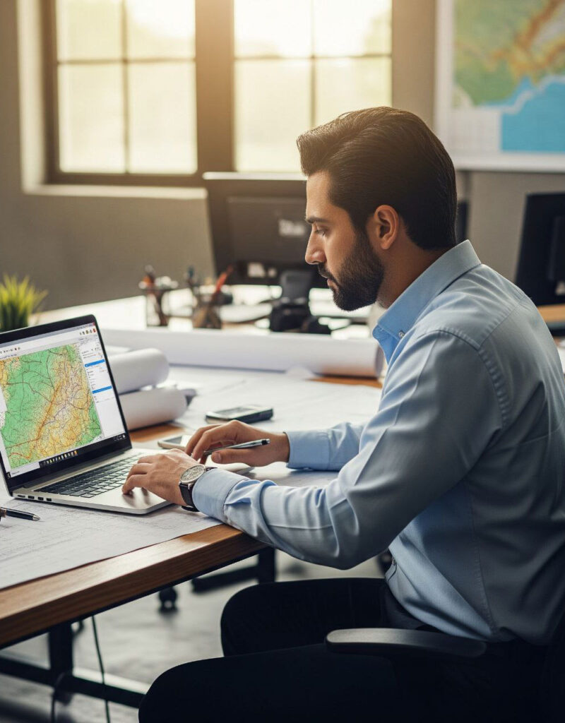 نقشه بردار ارکا یو تی ام در حال تفسیر عکس هوایی